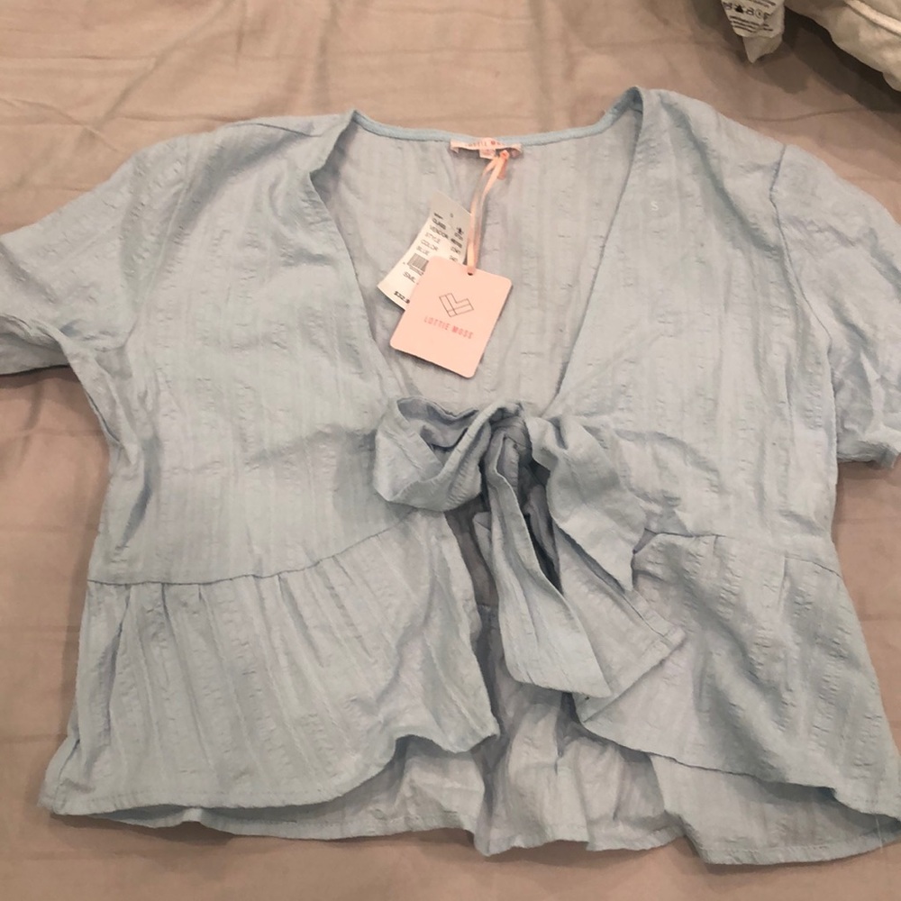 NWT pacsun light blue tie front top